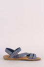 Bamboo Denim Open Toe Asymmetric Strap Flat Sandal