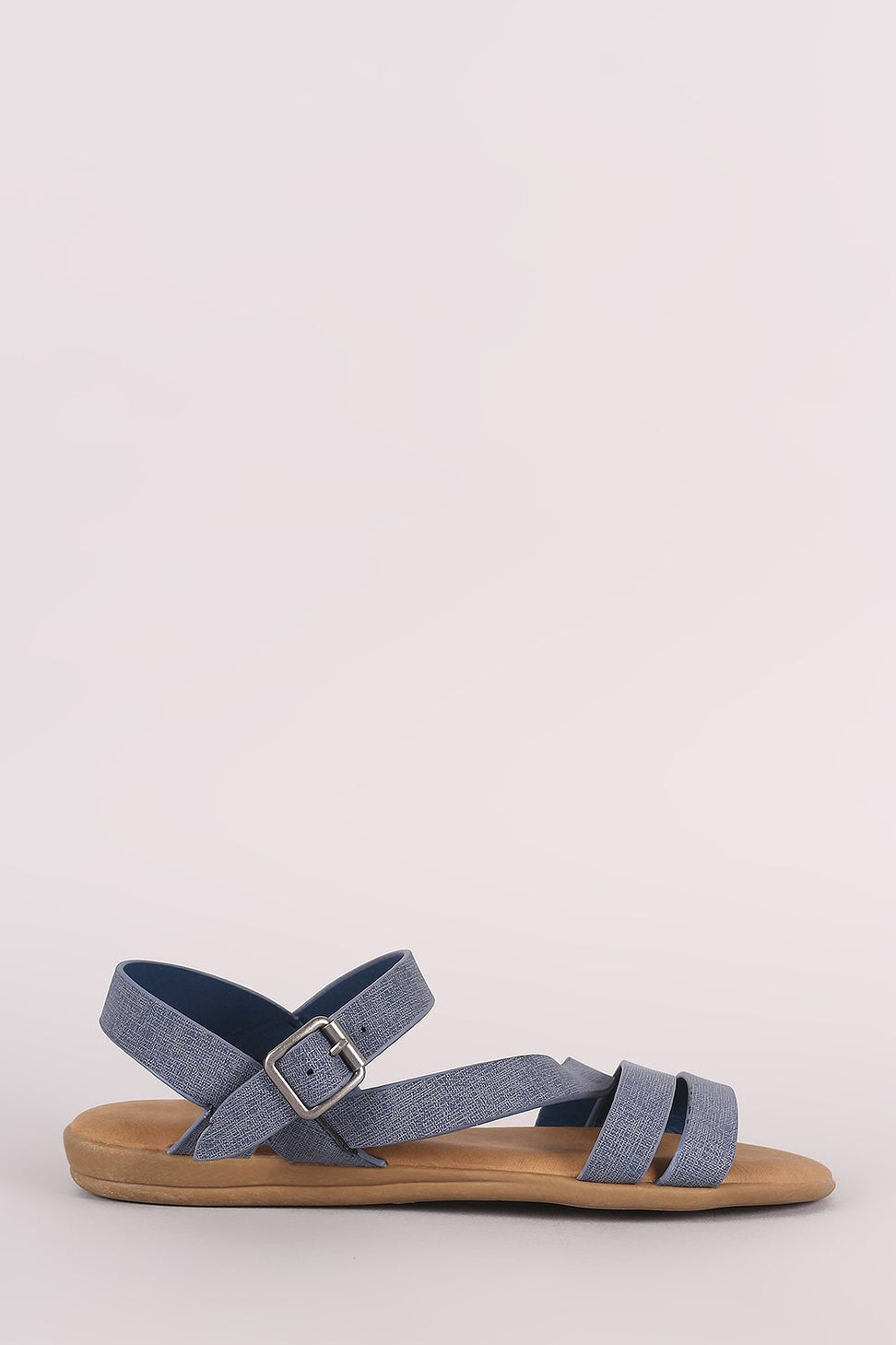 Bamboo Denim Open Toe Asymmetric Strap Flat Sandal
