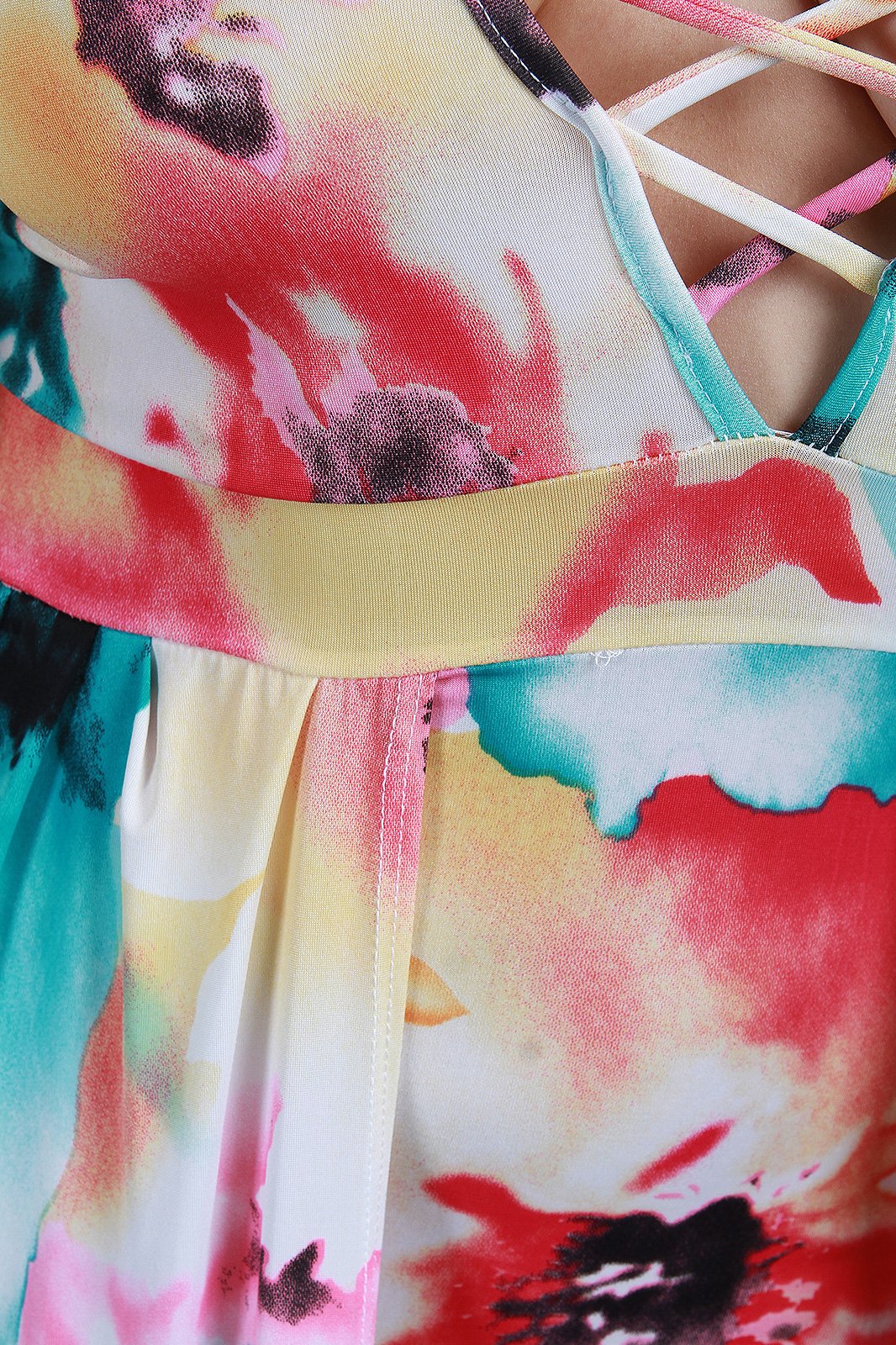 Floral Open Front Lattice Yoke Bodysuit Maxi Dress