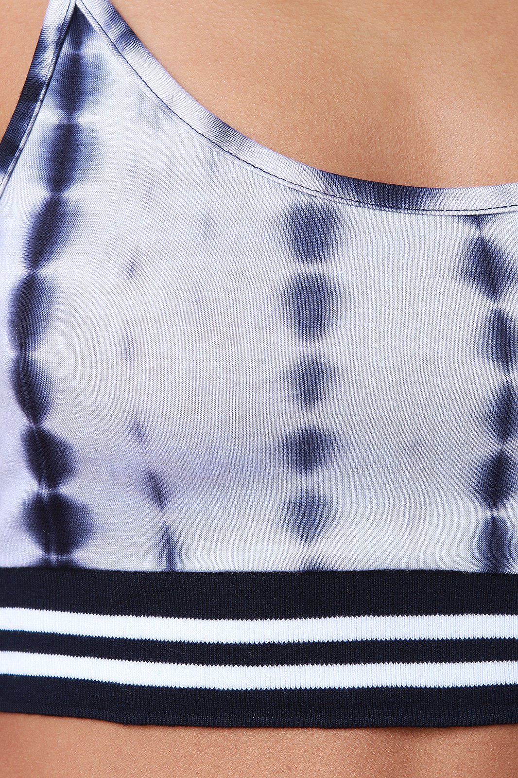 Tye Dye Striped Rib Knit Trim Crop Top