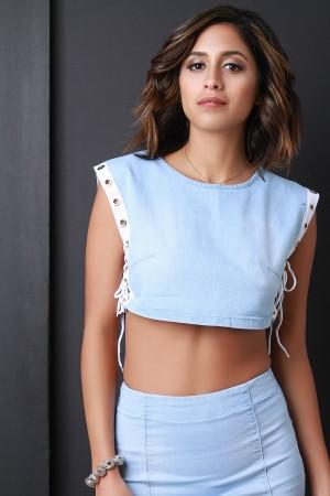 Denim Boxy Side Lace-Up Crop Top
