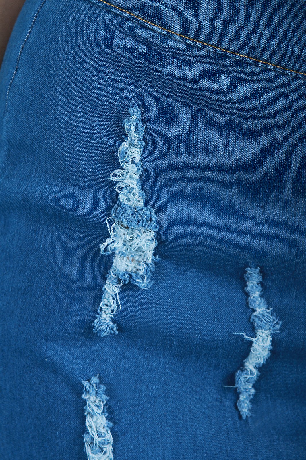 Distressed Denim High Waist Asymmetrical Midi Skirt - NoveltyOne