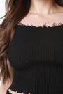 Ribbed Knit Bardot Raw Edge Crop Top
