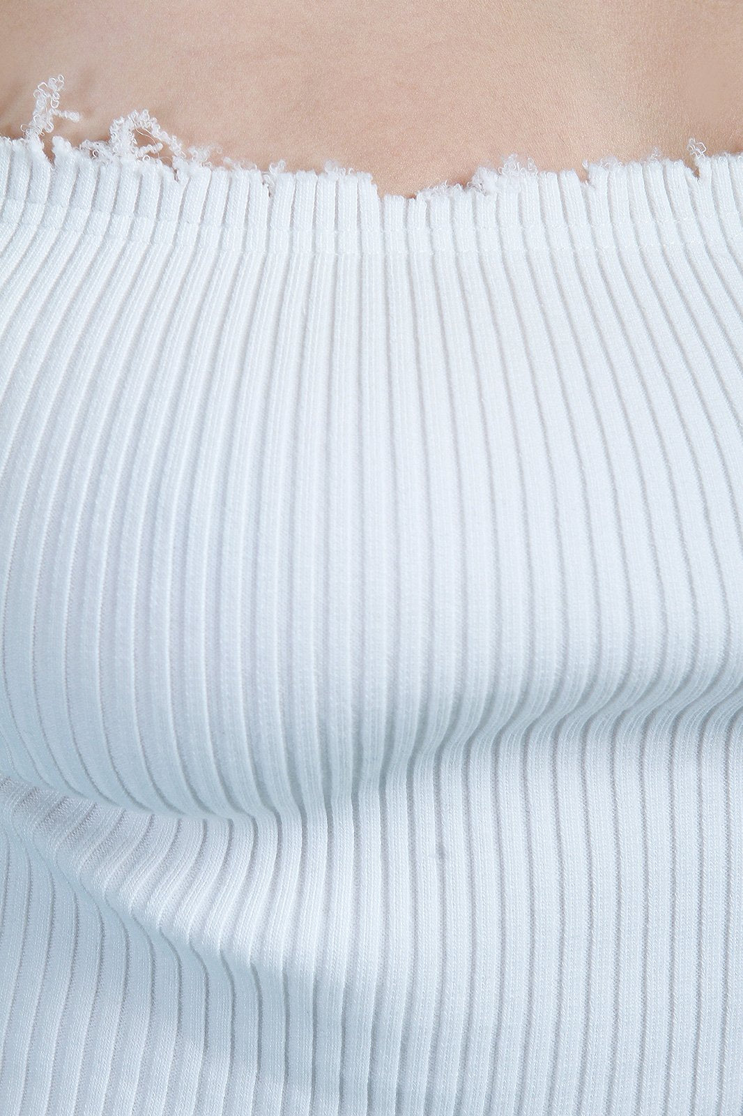 Ribbed Knit Bardot Raw Edge Crop Top