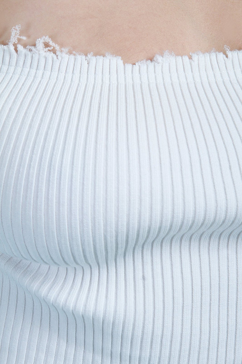 Ribbed Knit Bardot Raw Edge Crop Top