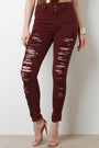 Distressed High Waisted Two Pocket Skinny Jeans - NoveltyOne