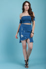 Frayed Denim Bardot Short Sleeve Crop Top - NoveltyOne