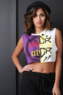 Two-Tone Graphic Print Raw Edge Crop Top