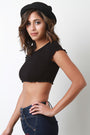 Ribbed Knit Ruffle Trim Crop Top