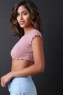 Ribbed Knit Ruffle Trim Crop Top