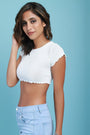 Ribbed Knit Ruffle Trim Crop Top