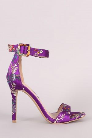 Shoe Republic LA Floral Brocade Satin Ankle Strap Heel