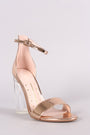 Metallic Patent Open Toe Ankle Strap Chunky Clear Heel