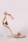 Metallic Patent Open Toe Ankle Strap Chunky Clear Heel