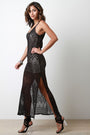 Sleeveless Semi Sheer Mesh Double Slit Maxi Dress