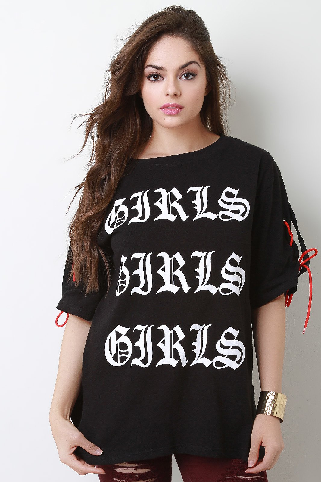 Girls Lace-Up Sleeve Boat Neck Tee - NoveltyOne