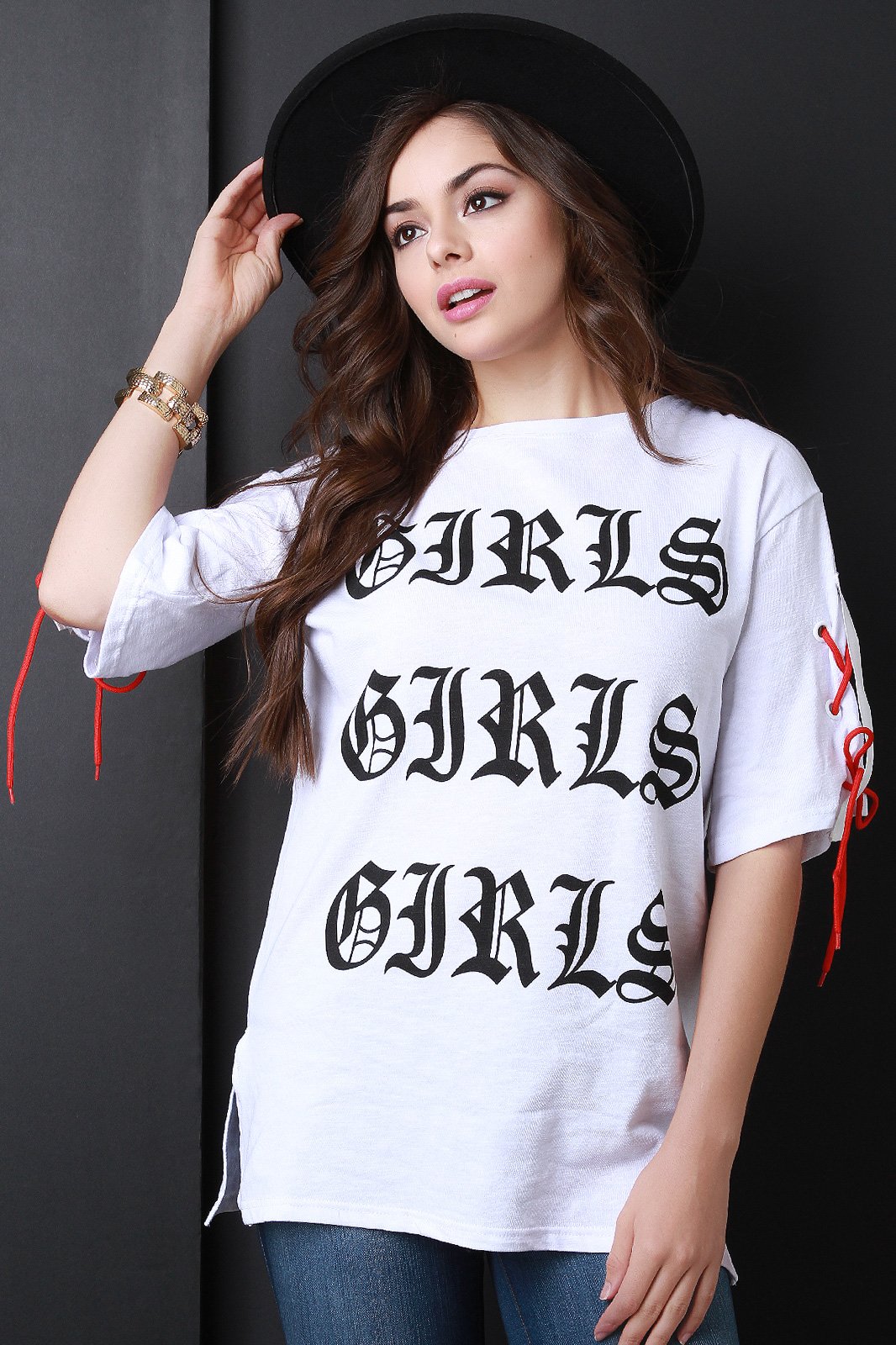 Girls Lace-Up Sleeve Boat Neck Tee - NoveltyOne