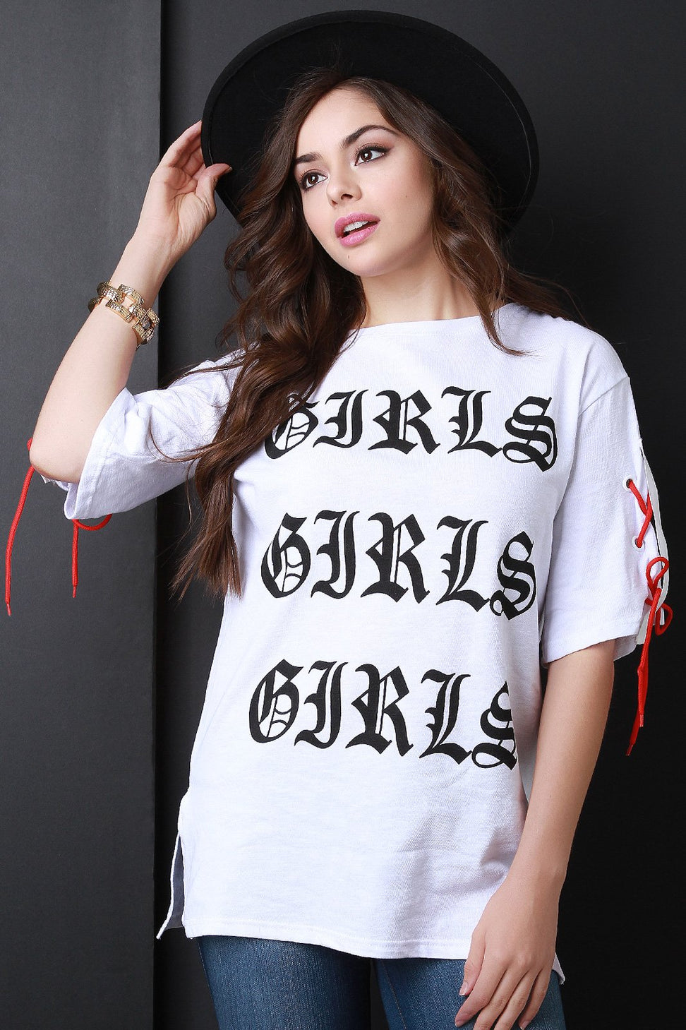 Girls Lace-Up Sleeve Boat Neck Tee - NoveltyOne