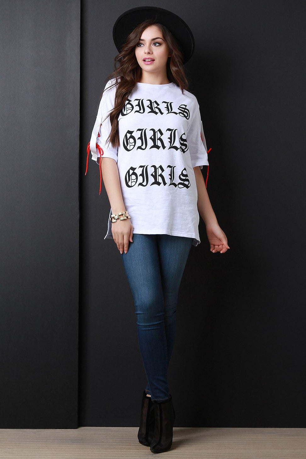 Girls Lace-Up Sleeve Boat Neck Tee - NoveltyOne