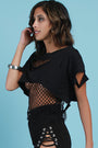 Distressed Jersey Knit Fishnet Mesh Short Sleeve Top - NoveltyOne