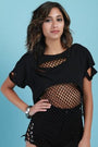 Distressed Jersey Knit Fishnet Mesh Short Sleeve Top - NoveltyOne