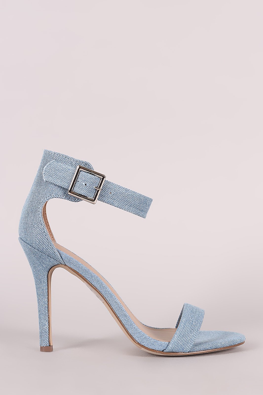 Breckelle Denim Buckle Ankle Strap Single Sole Heel