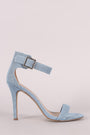 Breckelle Denim Buckle Ankle Strap Single Sole Heel