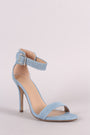 Breckelle Denim Buckle Ankle Strap Single Sole Heel