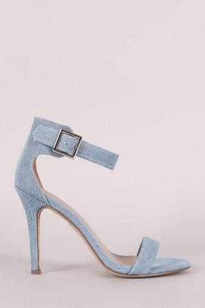 Breckelle Denim Buckle Ankle Strap Single Sole Heel