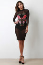 Mock Neck Long Sleeve Mesh Floral Embroidery Midi Dress - NoveltyOne