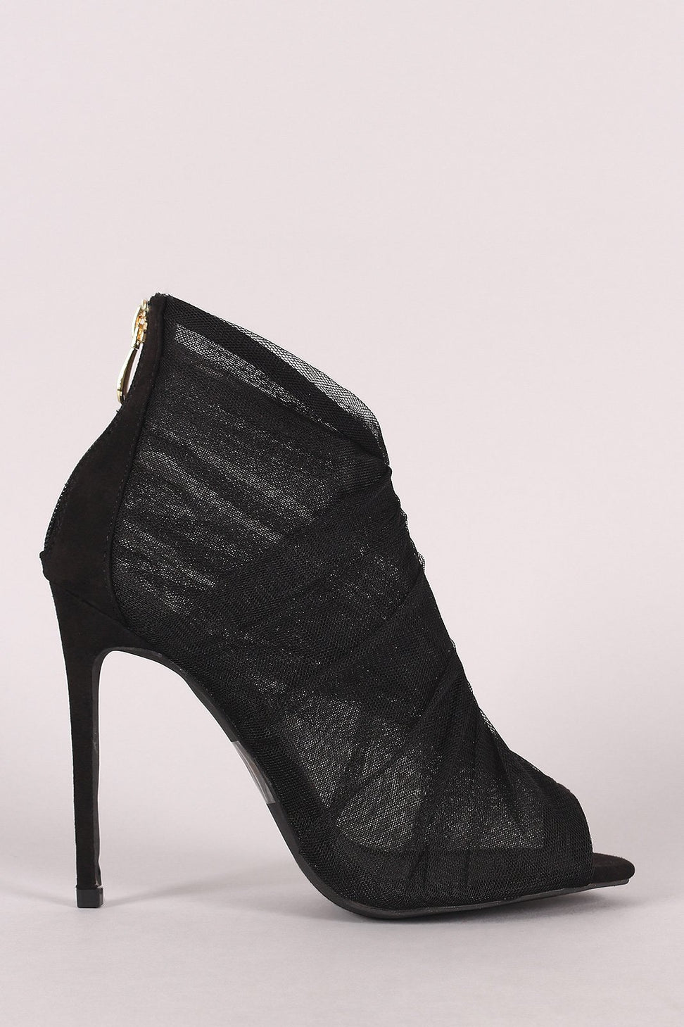 Liliana Semi-Sheer Mesh Tulle Peep Toe Stiletto Booties - NoveltyOne