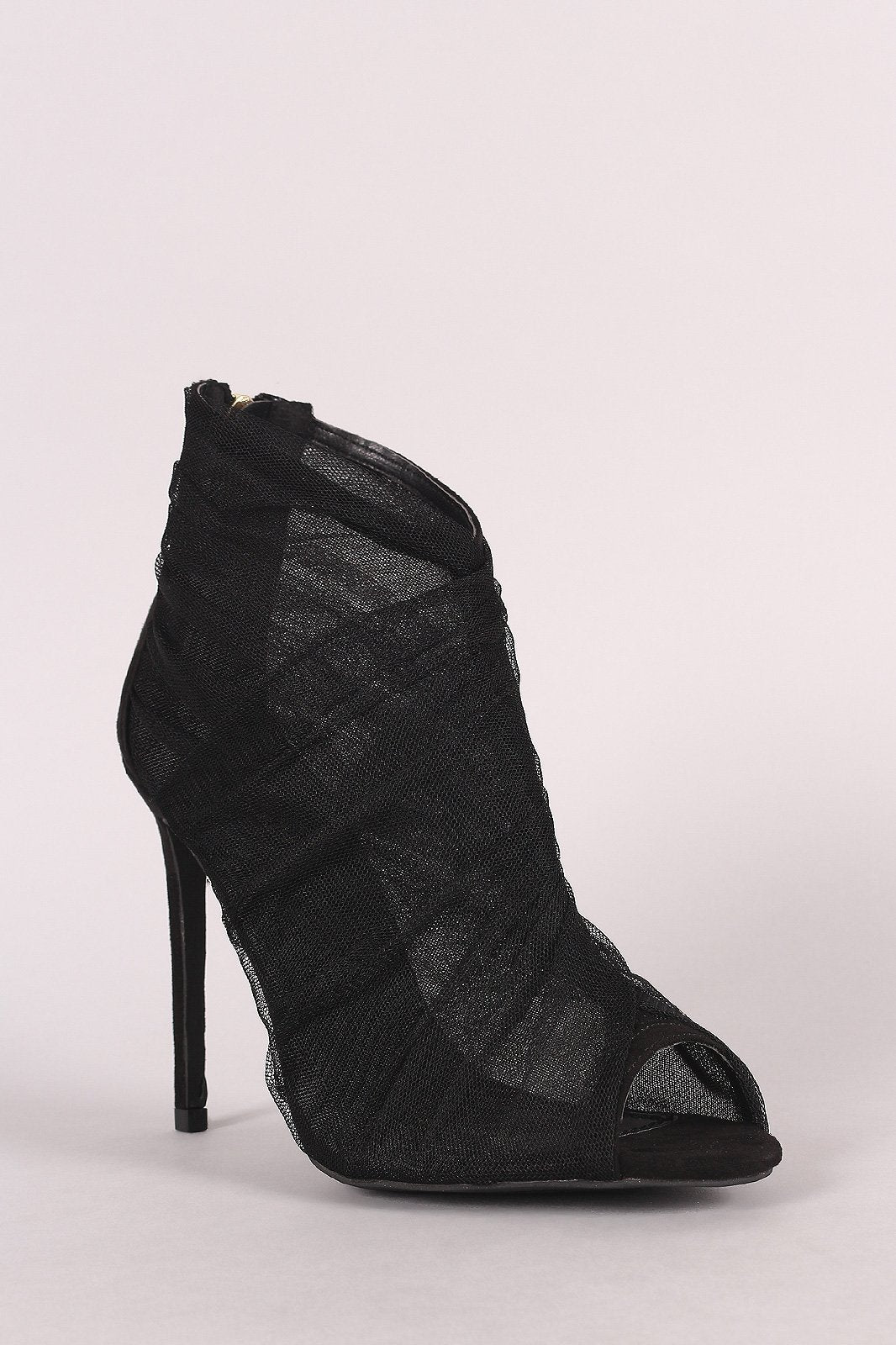 Liliana Semi-Sheer Mesh Tulle Peep Toe Stiletto Booties - NoveltyOne