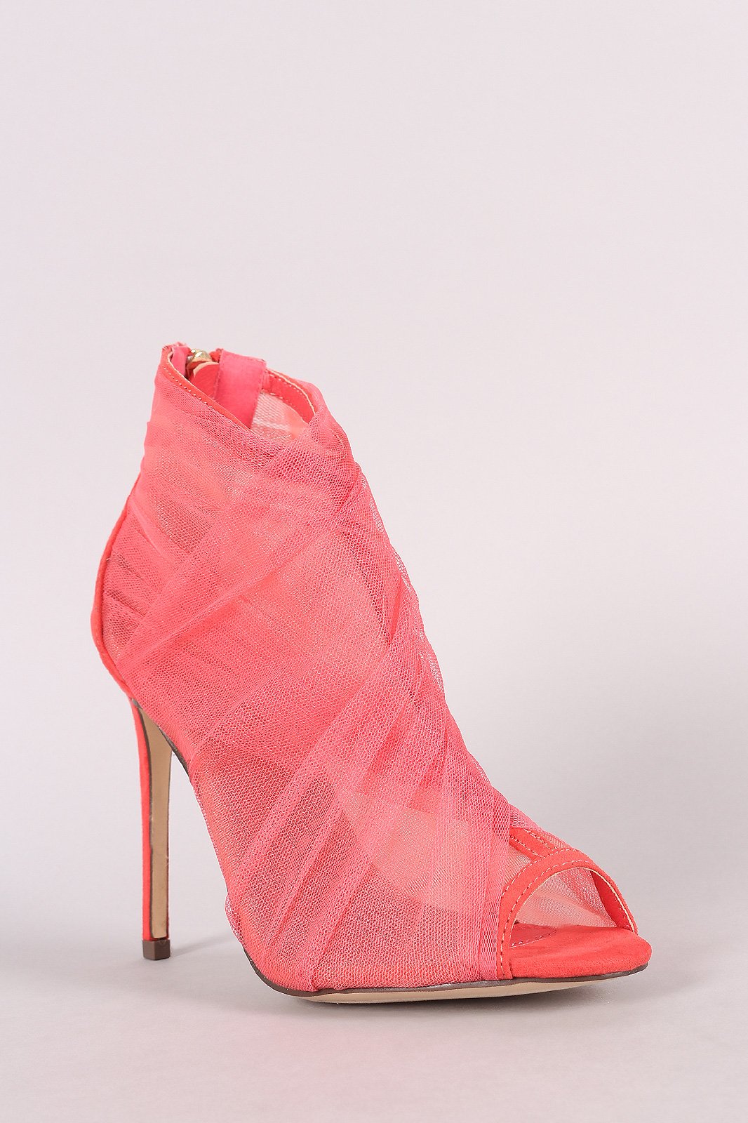 Liliana Semi-Sheer Mesh Tulle Peep Toe Stiletto Booties - NoveltyOne