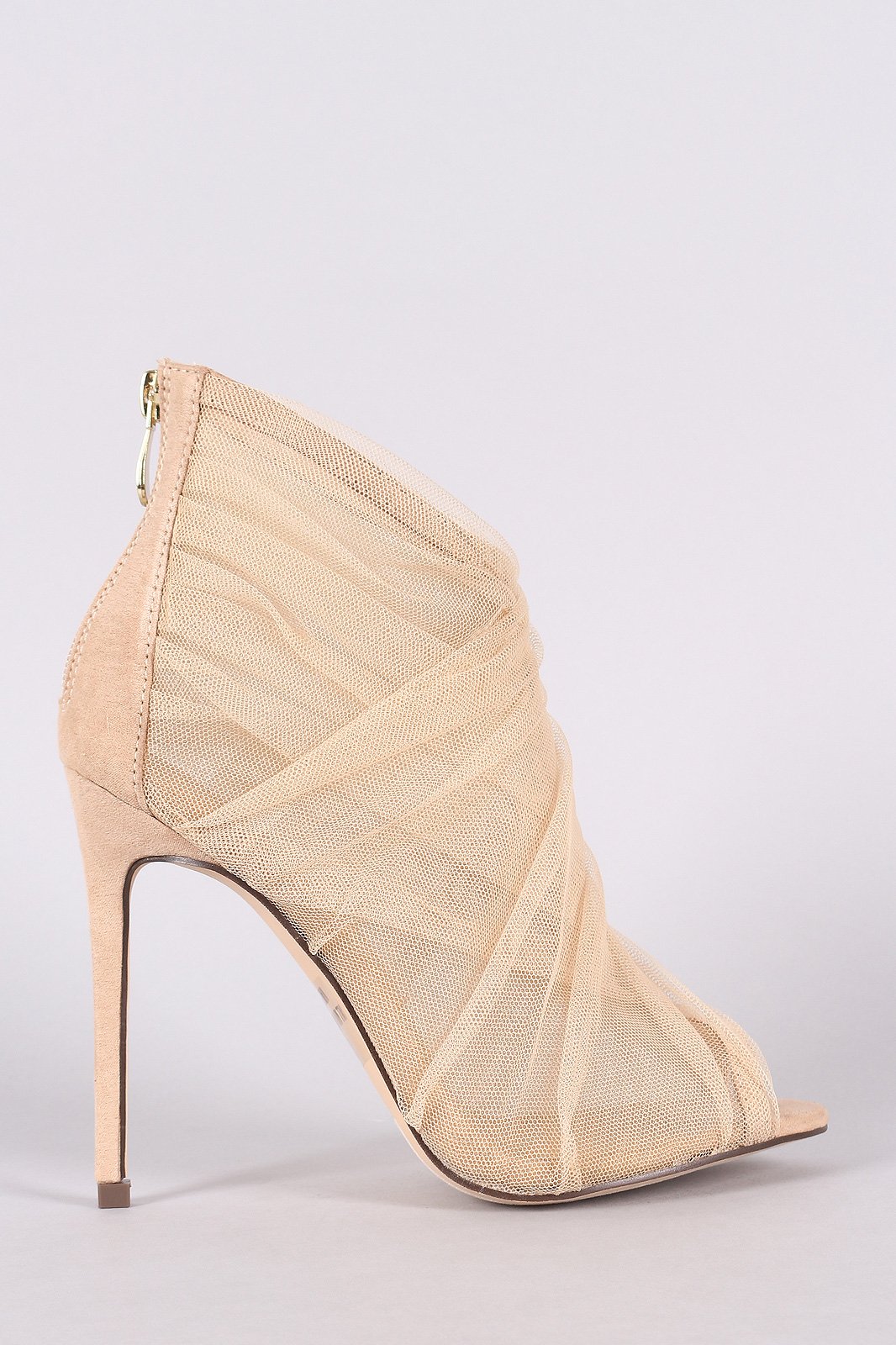 Liliana Semi-Sheer Mesh Tulle Peep Toe Stiletto Booties - NoveltyOne