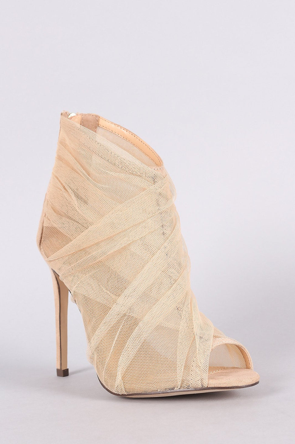 Liliana Semi-Sheer Mesh Tulle Peep Toe Stiletto Booties - NoveltyOne