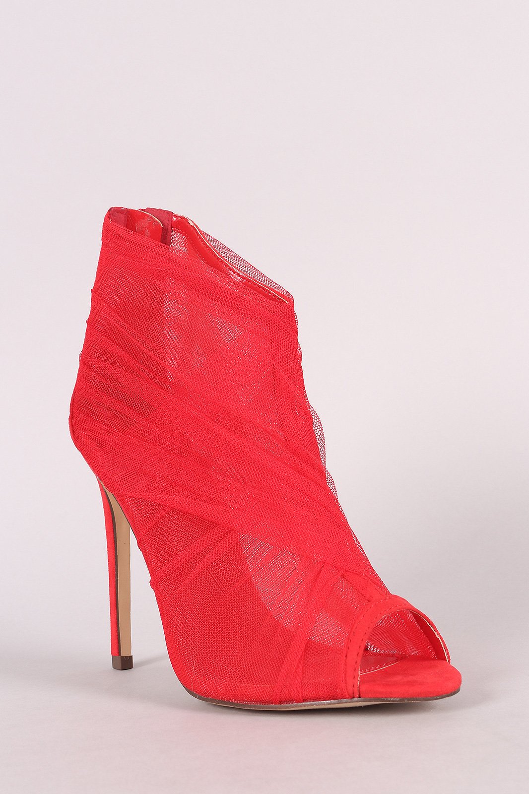 Liliana Semi-Sheer Mesh Tulle Peep Toe Stiletto Booties - NoveltyOne