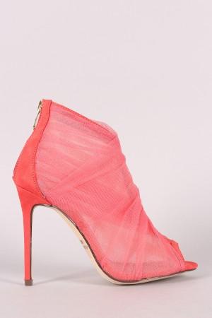 Liliana Semi-Sheer Mesh Tulle Peep Toe Stiletto Booties - NoveltyOne