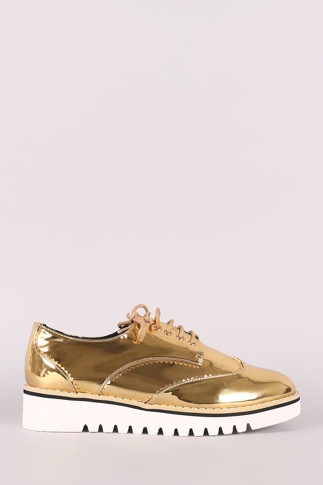 Mirror Metallic Lug Sole Lace Up Oxford