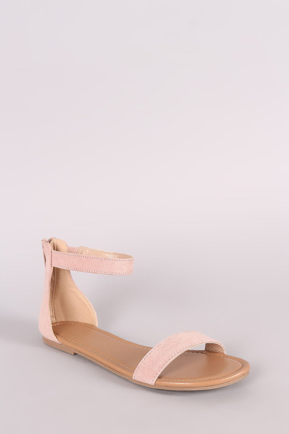 Suede Single Band Ankle Strap Flat Sandal