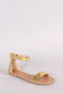 Metallic Patent Single Band Ankle Strap Flat Sandal
