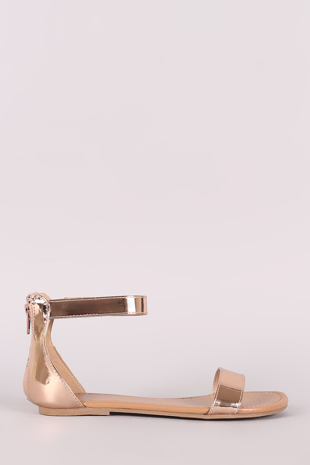 Metallic Patent Single Band Ankle Strap Flat Sandal