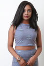 Heather Knit Distress Sleeveless Crop Top