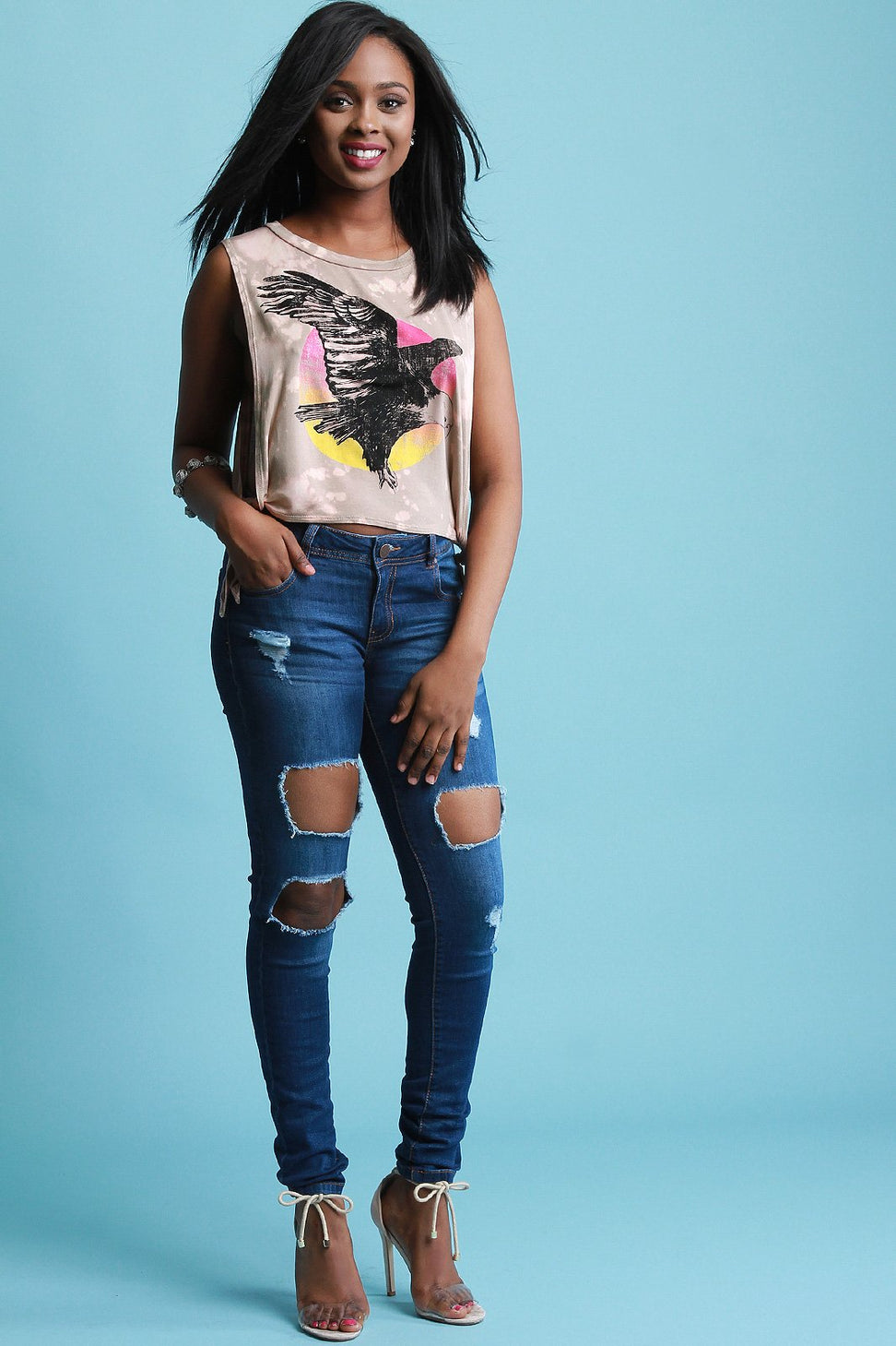 Sunrise Eagle Side Tie Muscle Tank