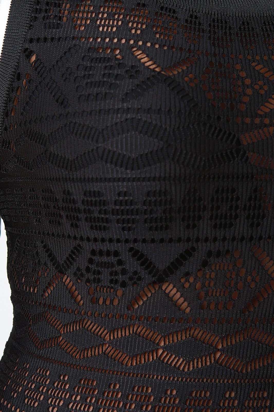 Lace Mesh Striped Ribbed Knit Trim Midi Dress