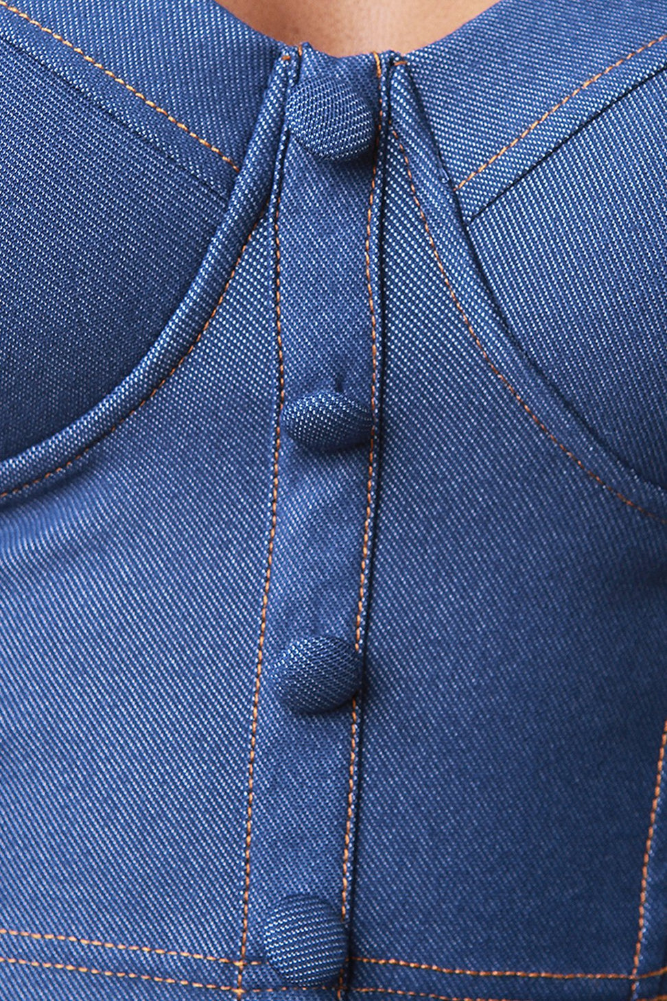 Stretchy Denim Button Decor Bustier Crop Top