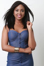 Stretchy Denim Button Decor Bustier Crop Top