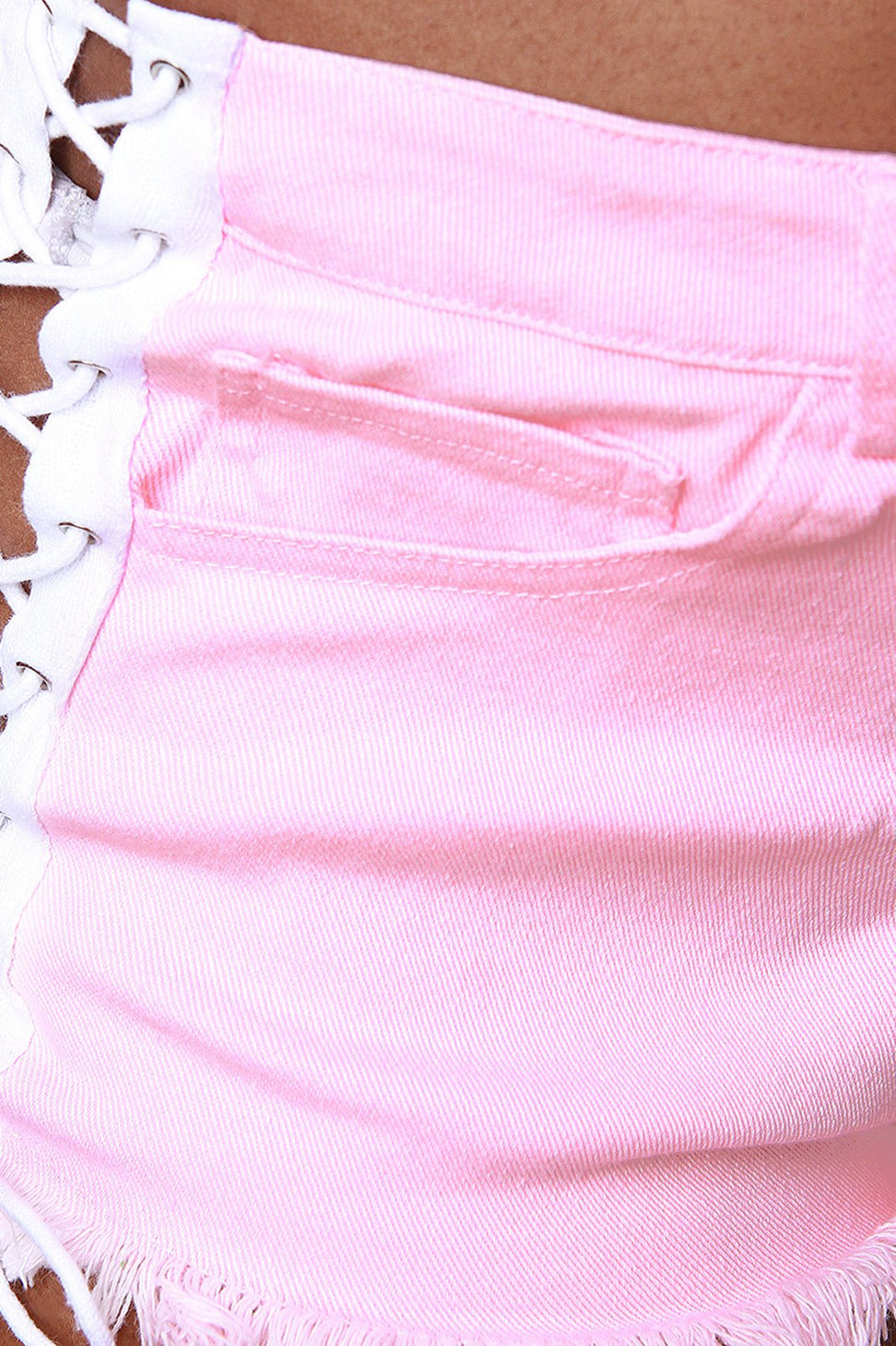 Frayed Lace-Up Mid Rise Denim Shorts - NoveltyOne