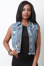 Distressed Sleeveless Slashed Back Denim Vest - NoveltyOne