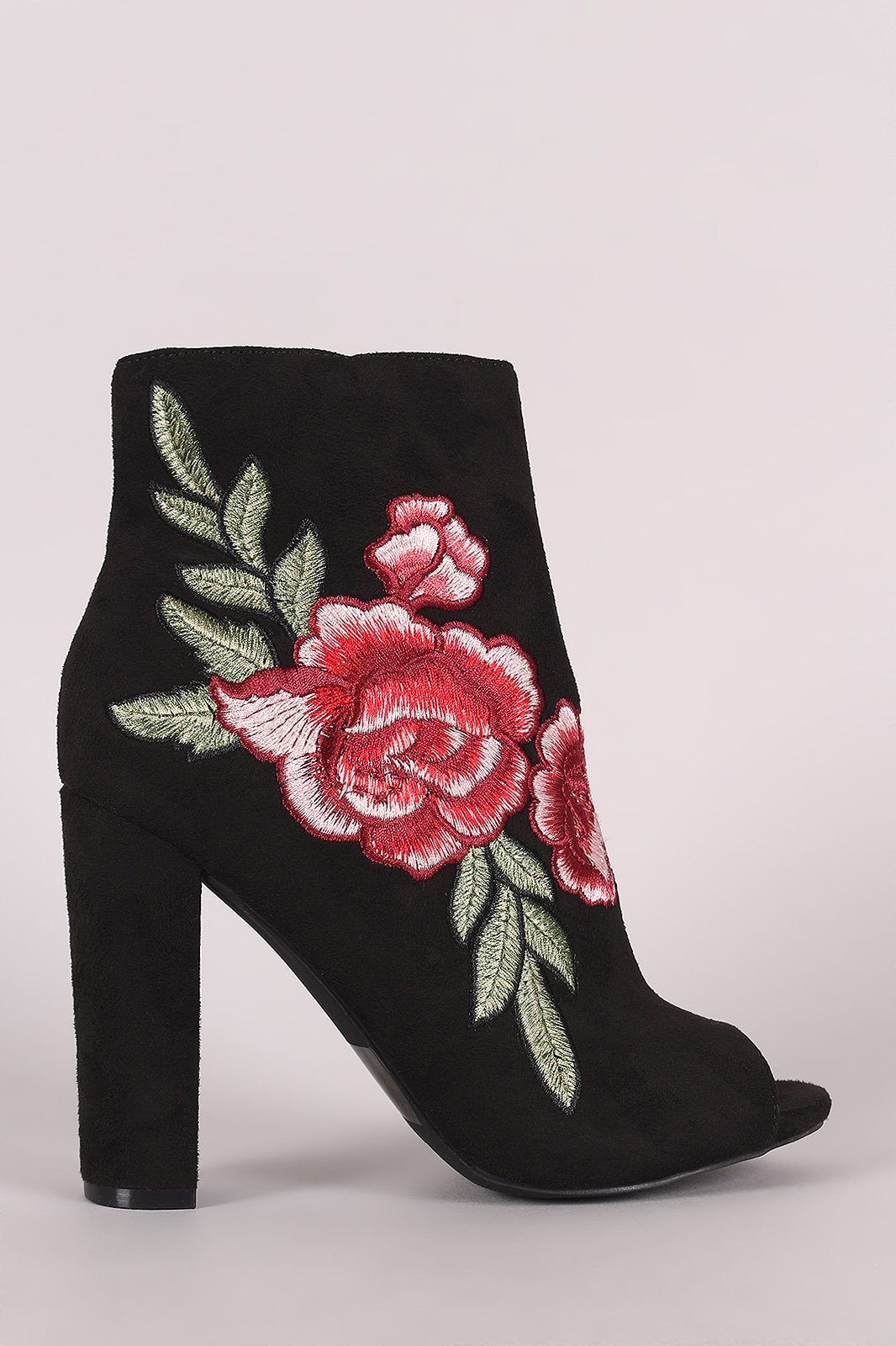 Wild Diva Lounge Embroidered Floral Chunky Heeled Ankle Boots