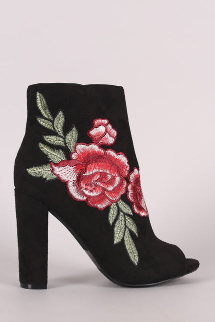 Wild Diva Lounge Embroidered Floral Chunky Heeled Ankle Boots